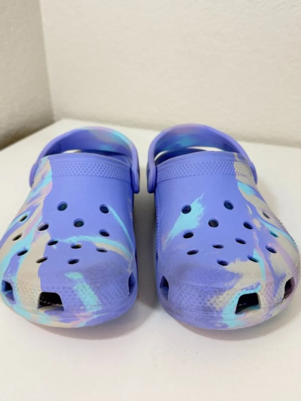 Crocs Kids Classic Marbled Clogs Moon Jelly Purple & Aqua {Size J 3} EUC!